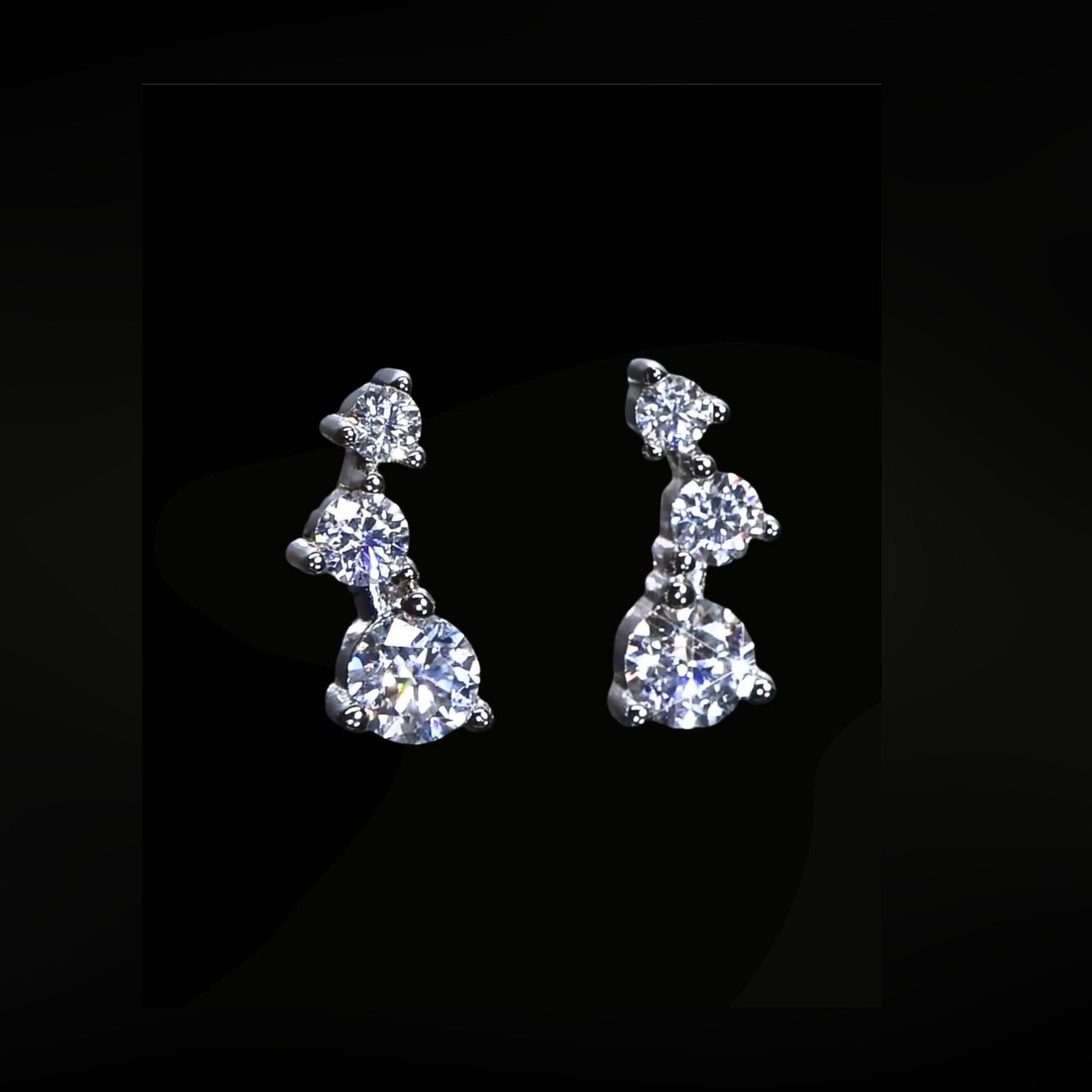 ÉCLATINE Trio 3-Stone Moissanite Earrings (925 Silver · White Gold Plated)