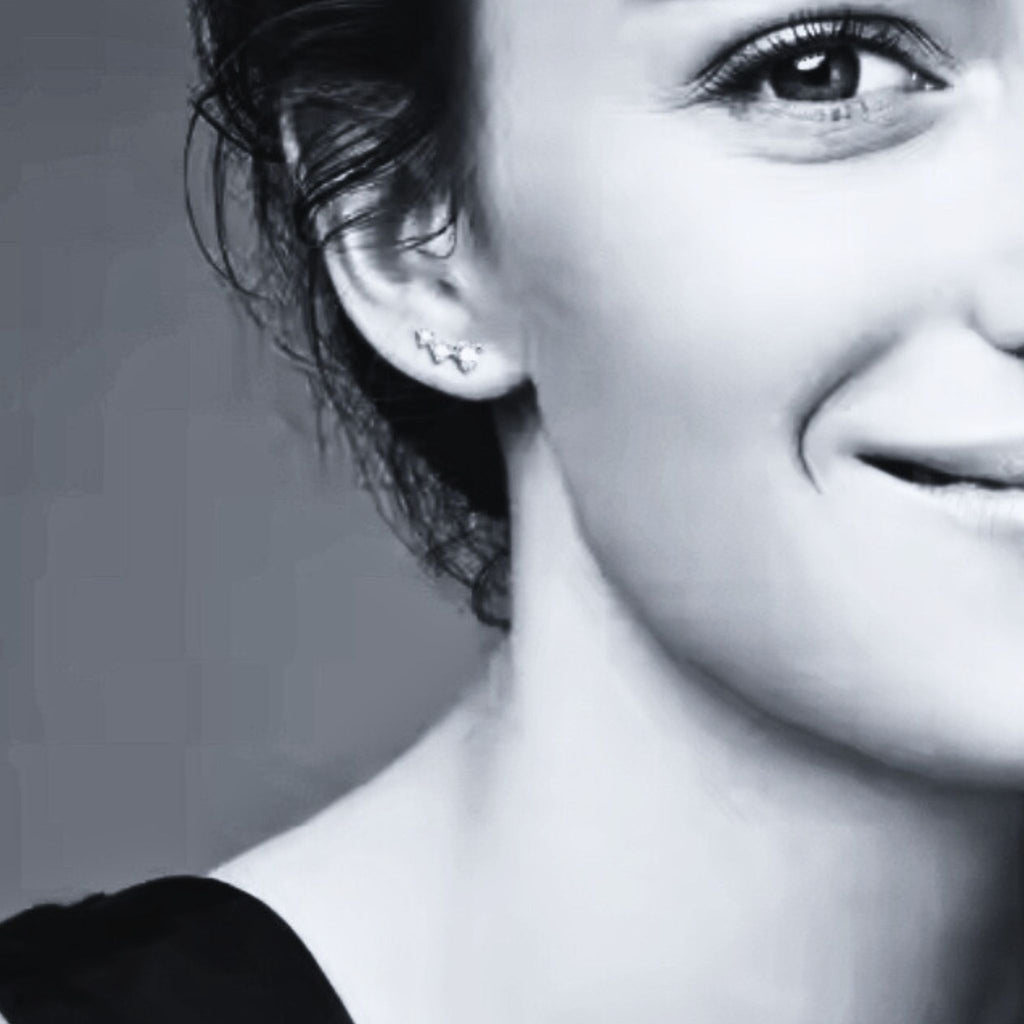 ÉCLATINE Trio 3-Stone Moissanite Earrings (925 Silver · White Gold Plated)