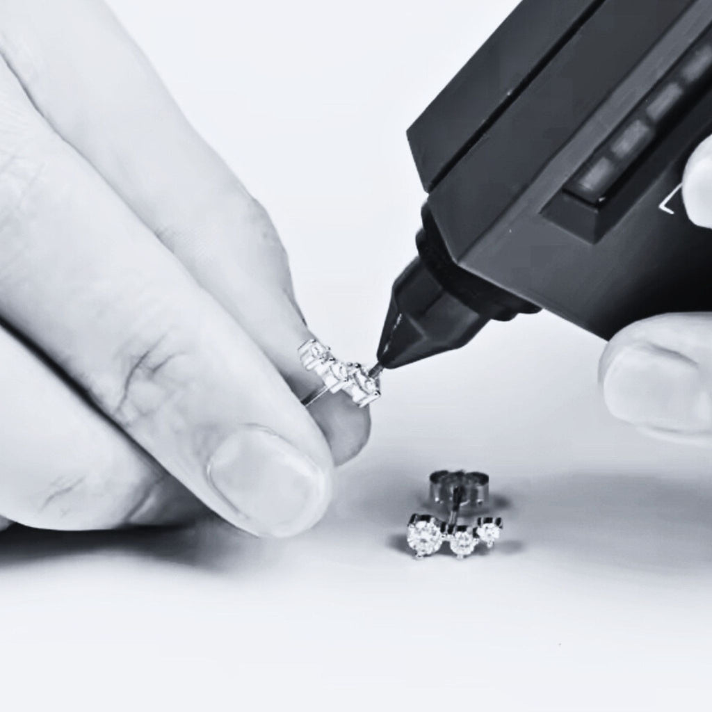 ÉCLATINE Trio 3-Stone Moissanite Earrings (925 Silver · White Gold Plated)