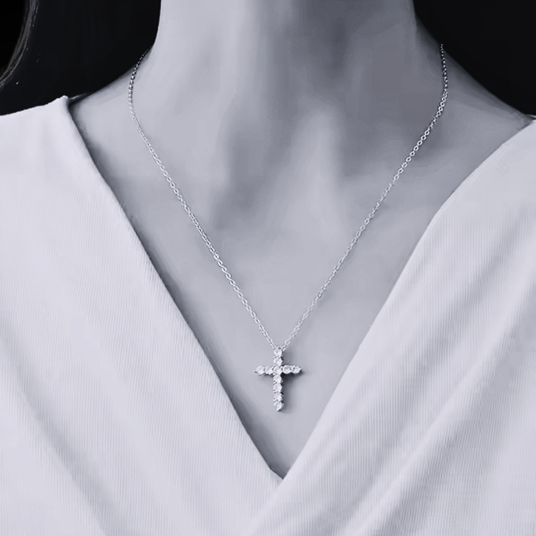 ÉCLATINE Grace Cross Pendant Necklace (925 Silver · White Gold Plated)