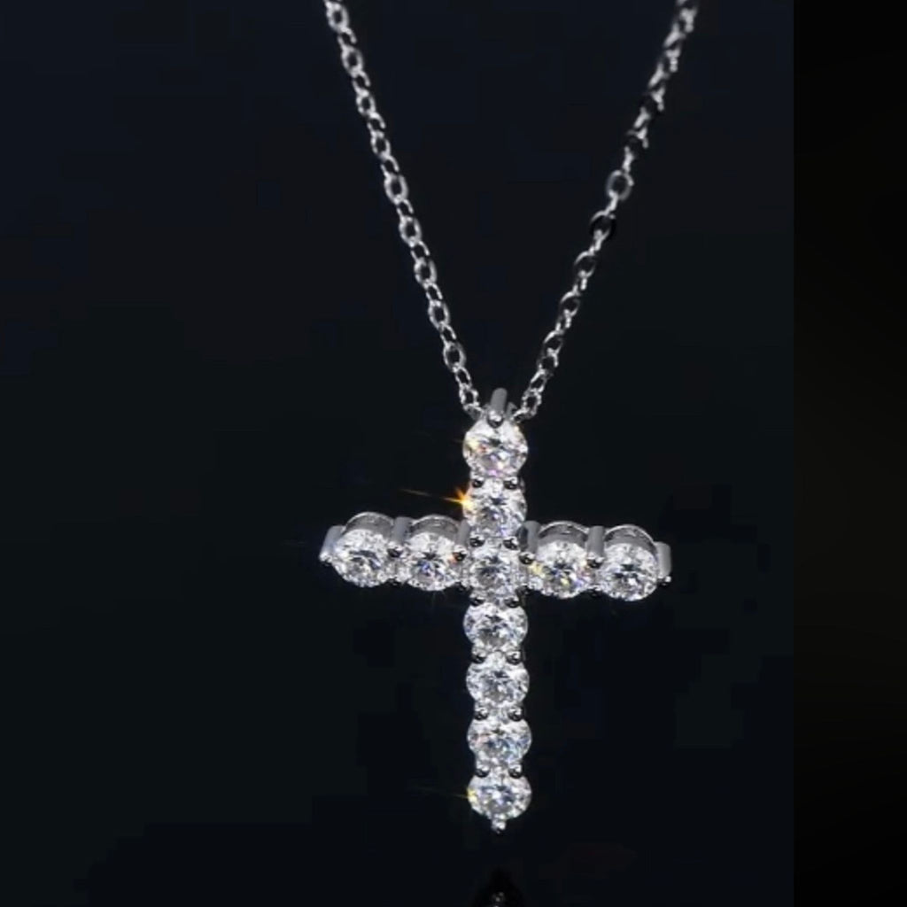 cross moissanite necklace white gold plated