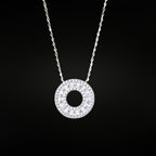 Moissanite open circle pendant necklace in white-gold-plated sterling silver