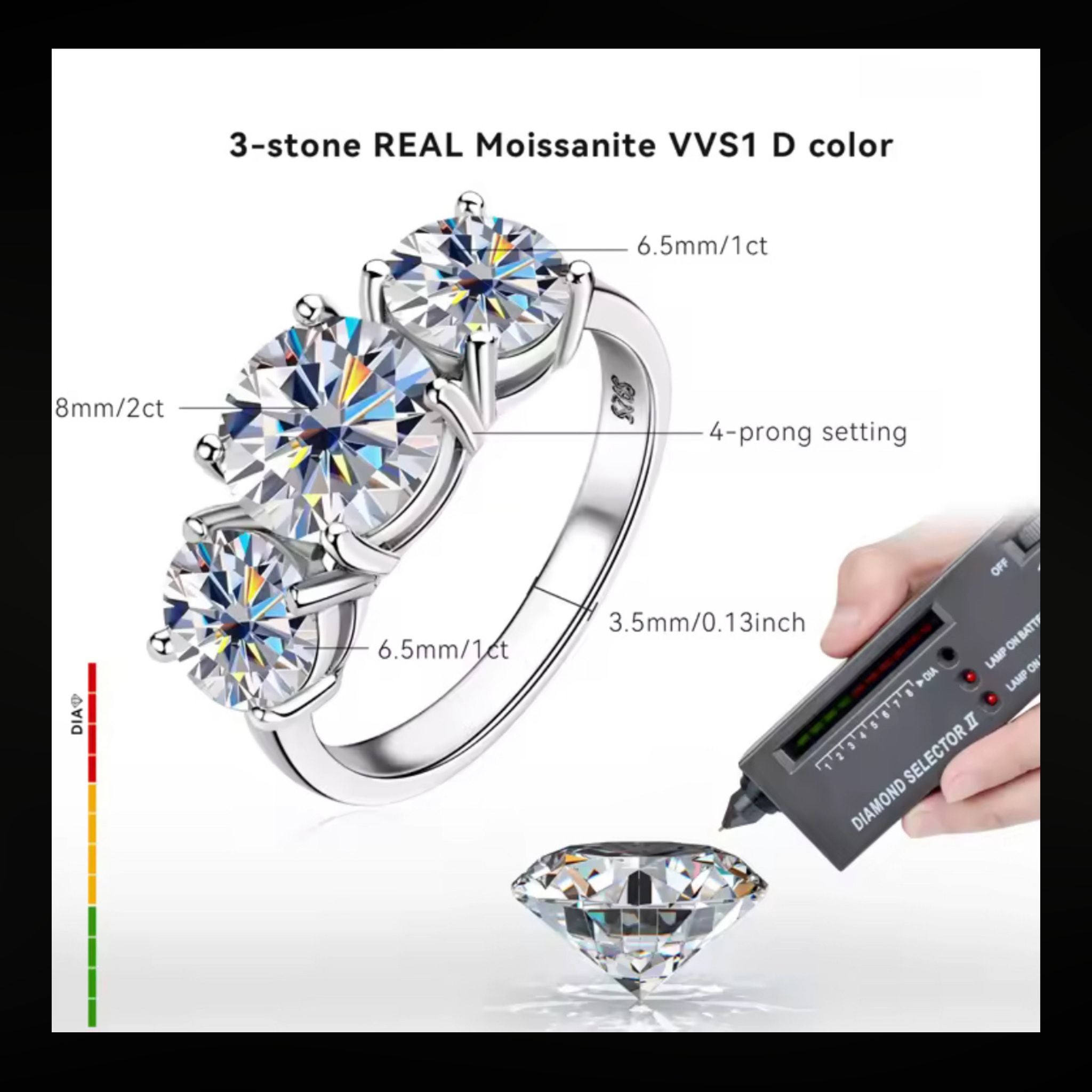 ÉCLATINE Trinity 3-Stone Moissanite Engagement Ring (2.0ct + 1.0ct × 2 | 925 Silver)