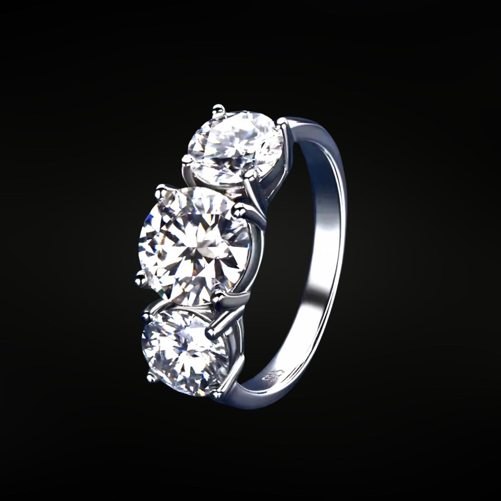 3-stone moissanite engagement ring with 2ct center and 1ct side stones