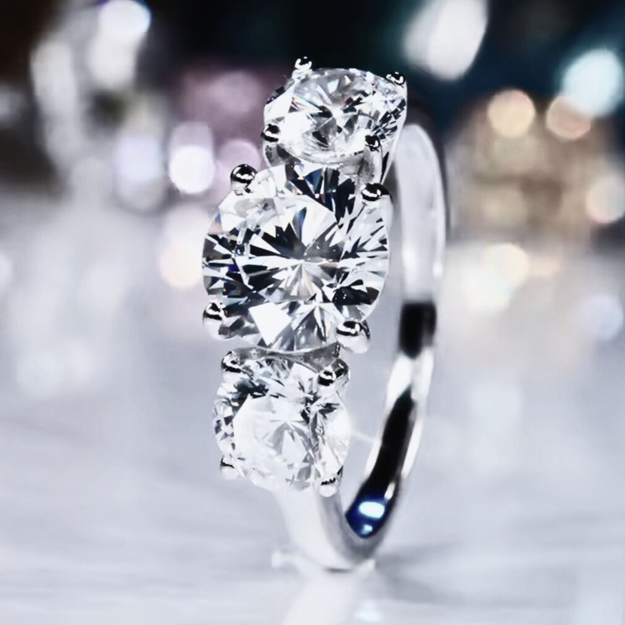 ÉCLATINE Trinity 3-Stone Moissanite Engagement Ring (2.0ct + 1.0ct × 2 | 925 Silver)