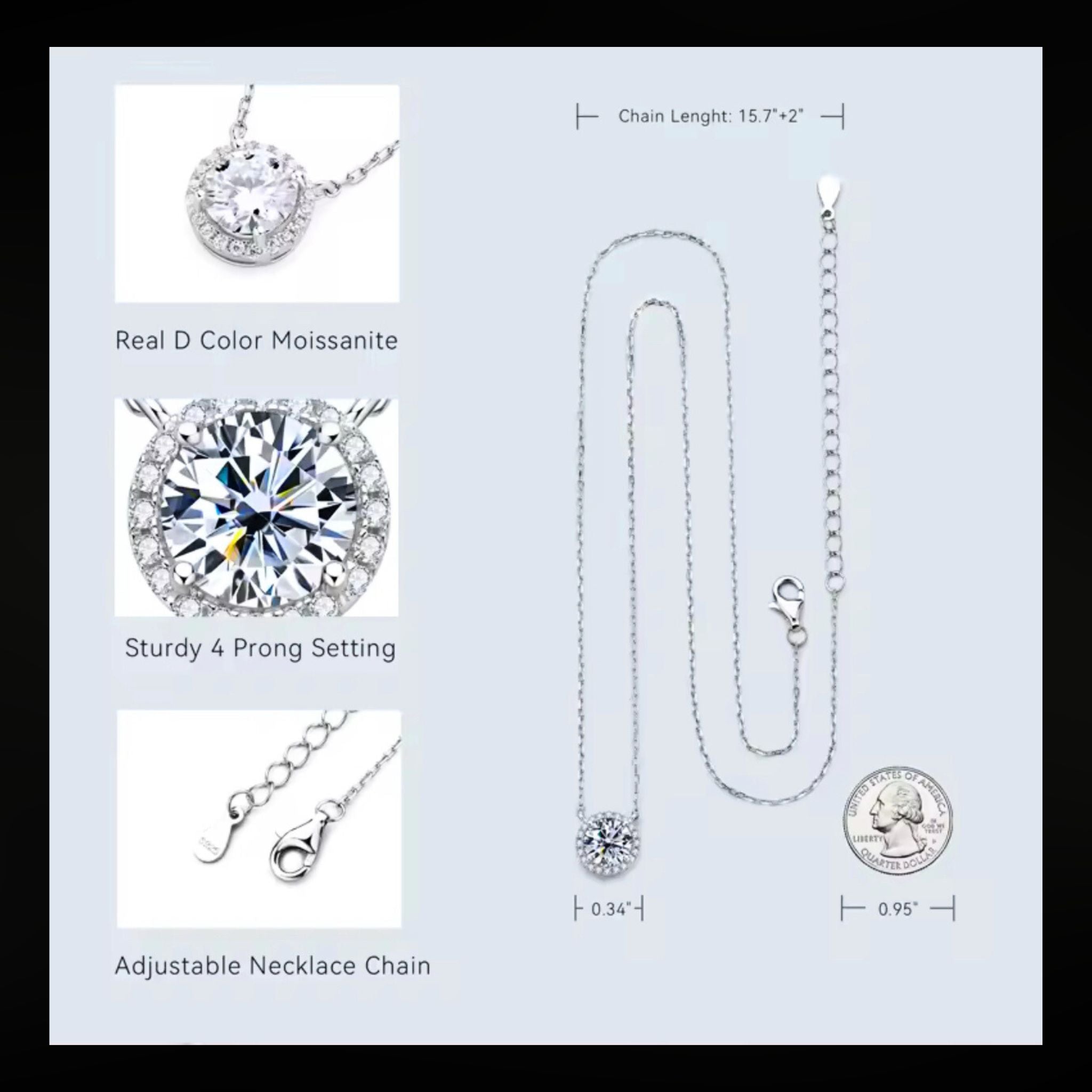 ÉCLATINE Quiey Luxury Halo Moissanite Pendant Necklace (1.0ct | 925 Silver)