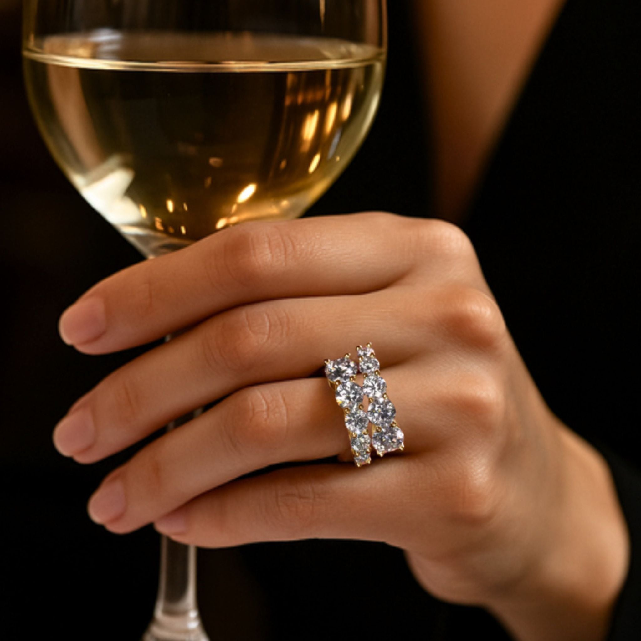 ÉCLATINE Arc Brilliance Multi-Row Moissanite Ring (925 Sterling Silver · White / Yellow Gold Plated)