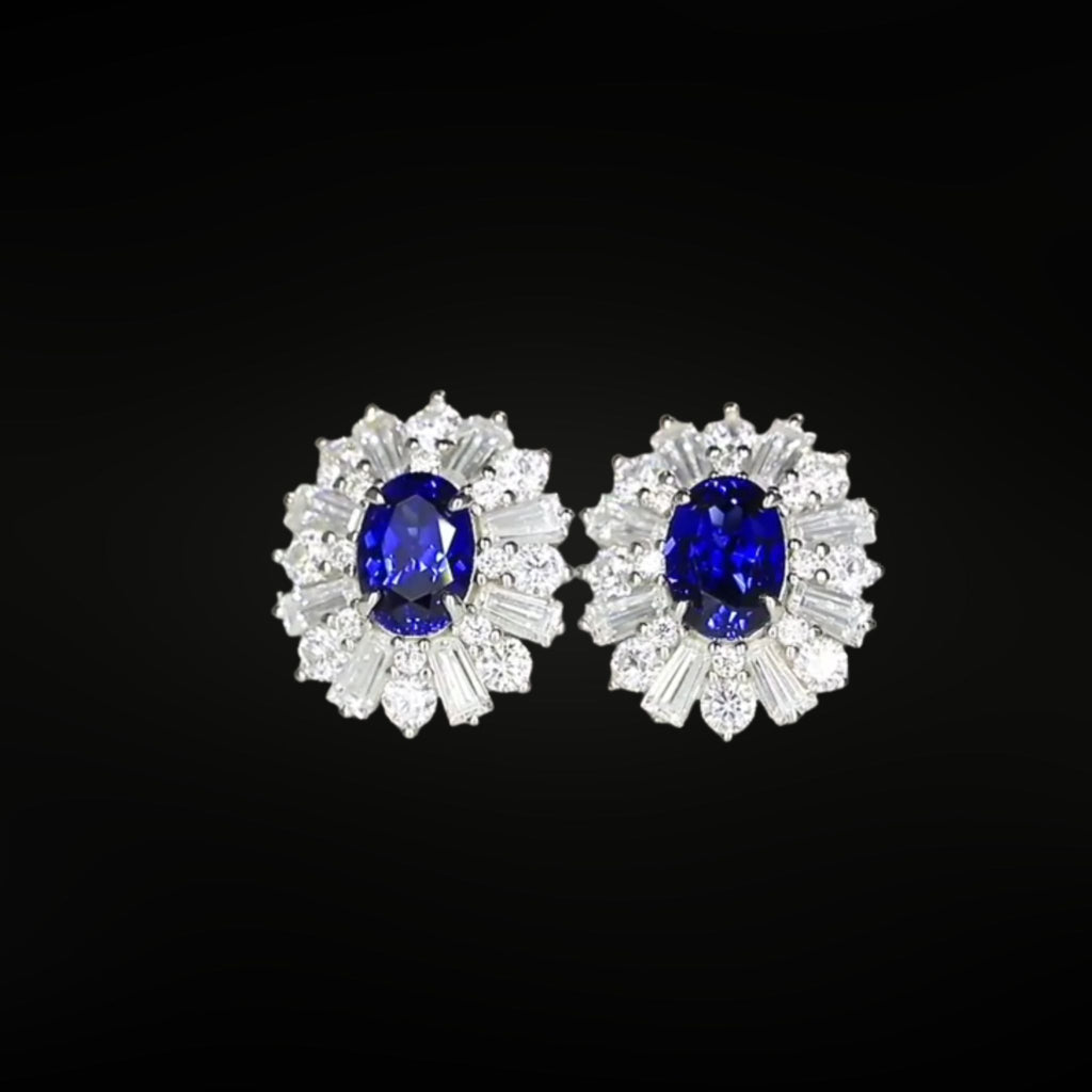 ÉCLATINE Royal Halo Earrings | Lab Sapphire Lab Ruby