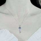 N-S103 | 925 Sterling Silver White Gold Plated 1ct Moissanite Key Pendant Necklace
