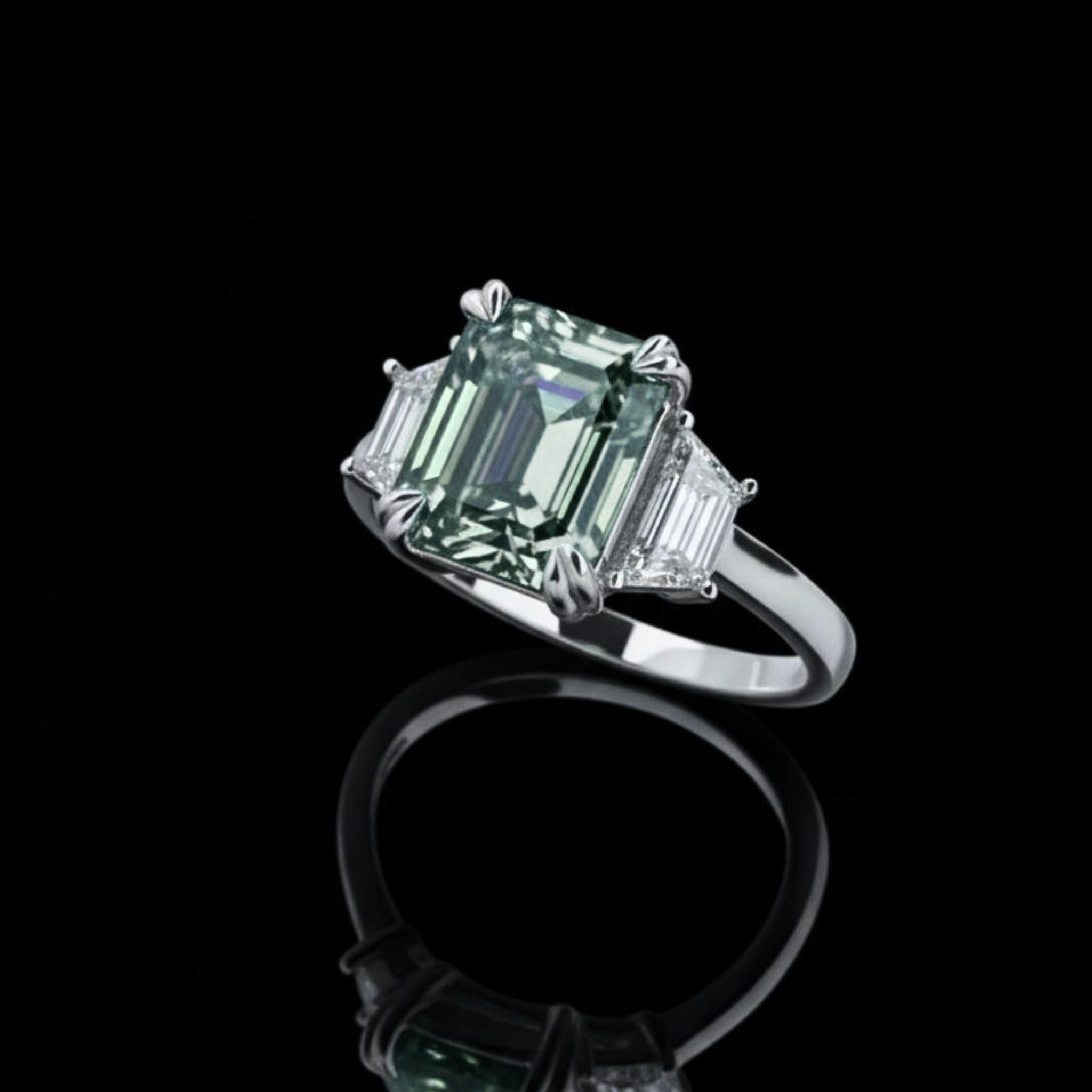 ÉCLATINE Color Gem | Cyan Emerald-Cut Moissanite Ring — 4.0ct (8×10mm)