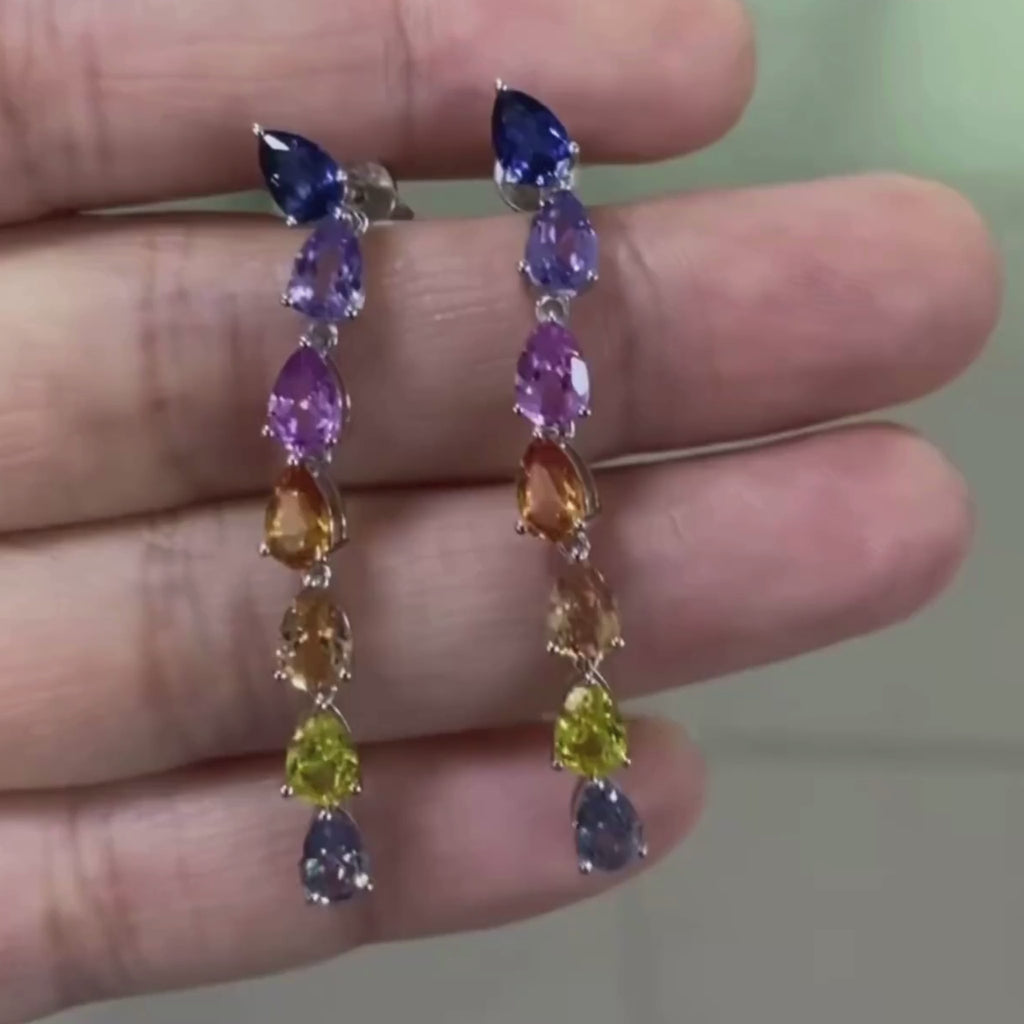 ✦ÉCLATINE Made|  Rainbow Drop Earrings | Lab-Grown Sapphire
