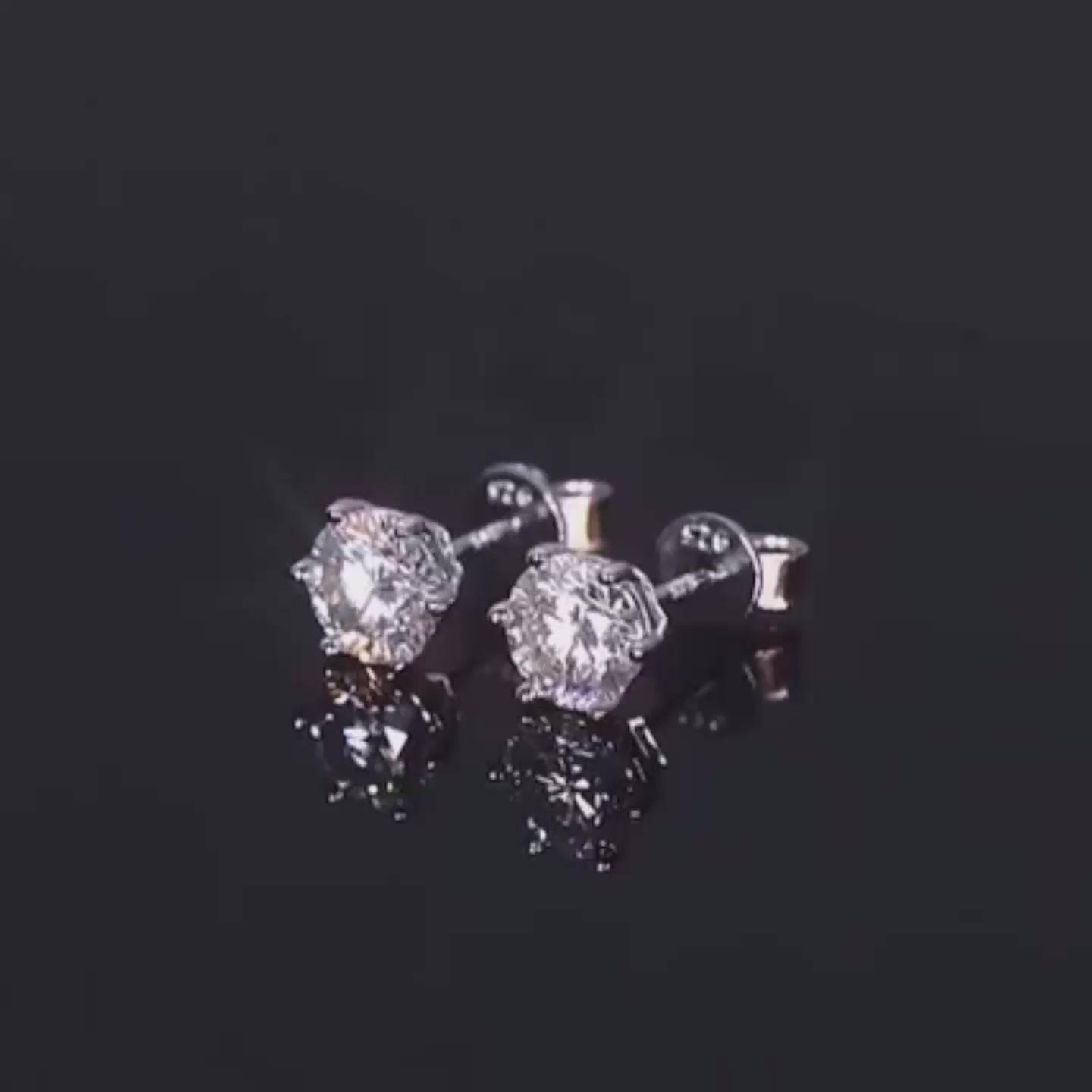 ÉCLATINE Classic 6-Prong Moissanite Stud Earrings (1ct / 2ct / 3ct Each · Yellow Gold & Rhodium Plated)