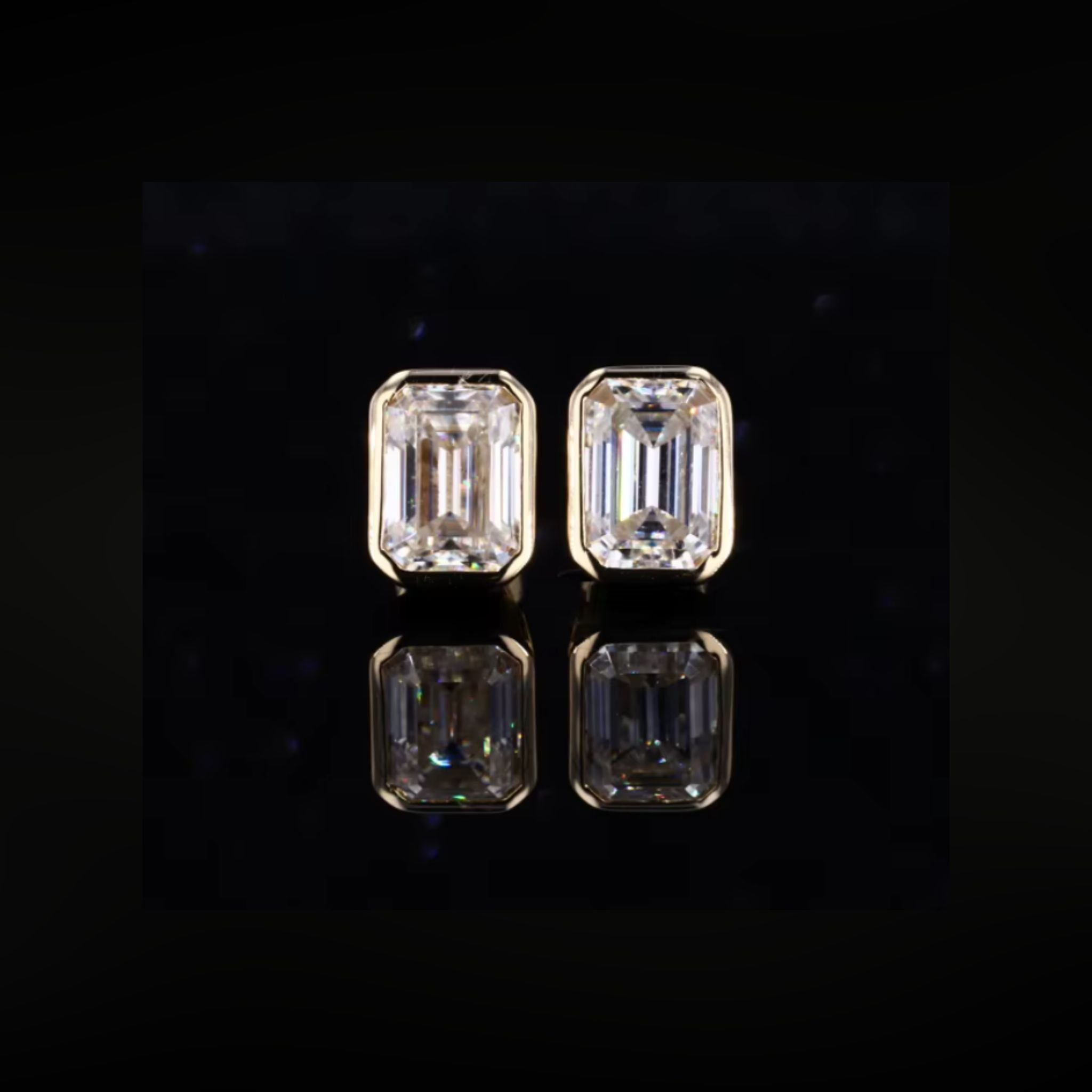 ÉCLATINE | 14K Solid Yellow Gold Classic Bezel Emerald Cut Stud Earrings (5×7mm)